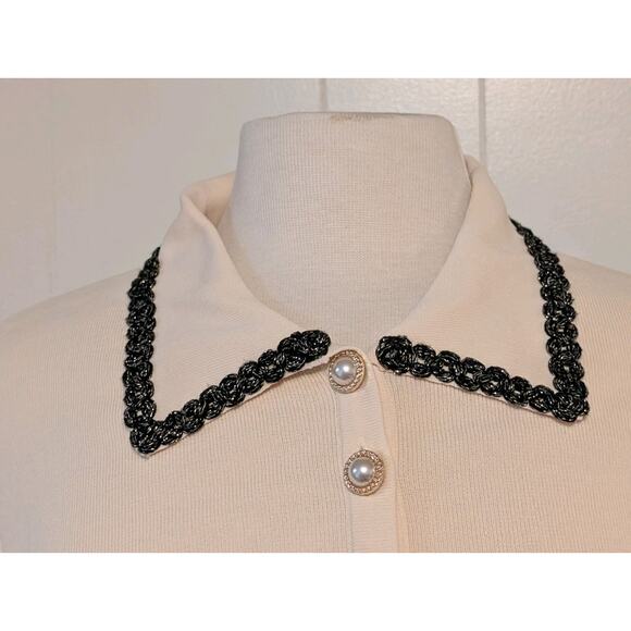 Alexia Armor Brianna Biege Women's V Neck Polo L Pointed Collar Short Slv Trim - Picture 6 of 14